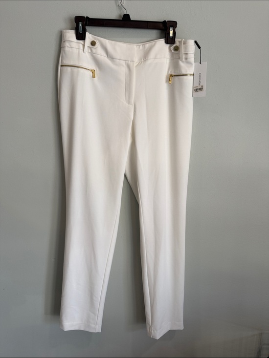 Calvin Klein Pants - Calvin Klein White Ponte Pull-On Pants with Gold Zipper Accents
